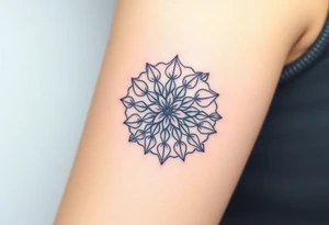 A mandala-inspired Flower of Life, with delicate floral extensions forming a soft, organic shape centered in round cyrcle tattoo idea