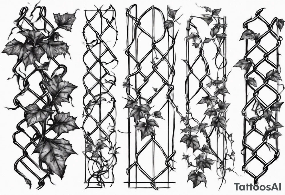 chain link fence with pointy ivy tattoo idea