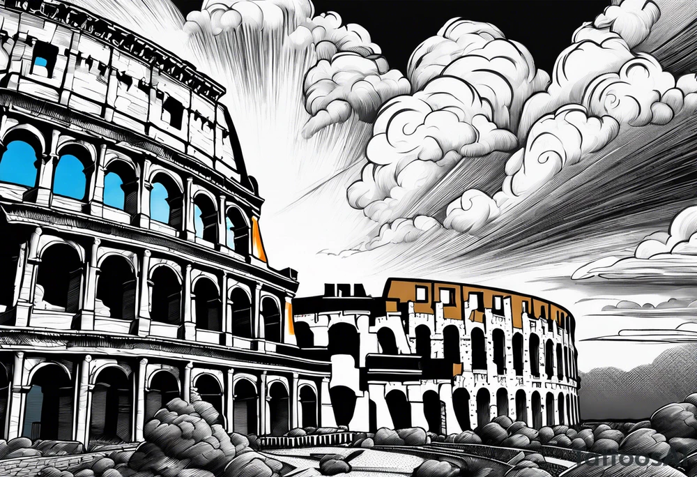 coloseum gladiator lightning and clouds tattoo idea