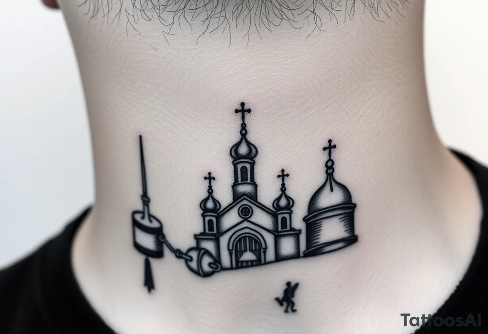 russian orthodox thurible chains with incense burning outside a russian orthodox domes church tattoo idea