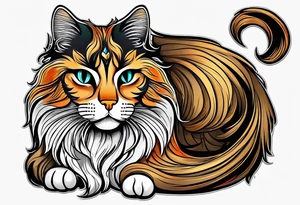 Long hair cat Maine coon, regal, face tattoo idea