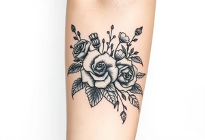 vintage bouquet of wild roses and meadow flowers with morning dew tattoo idea