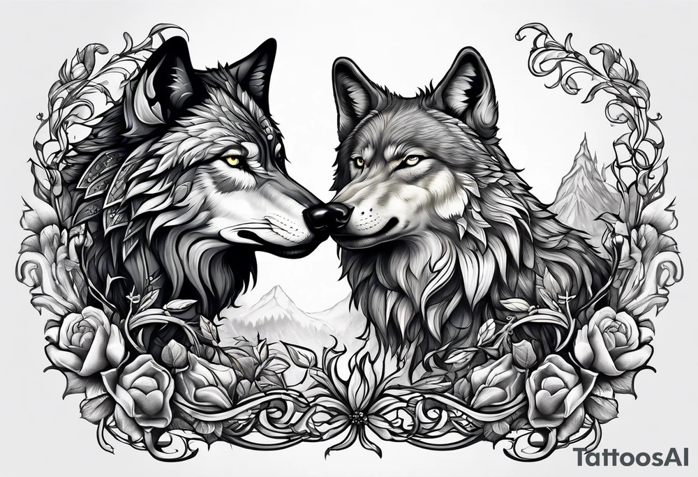 wolf and stag playing tattoo idea