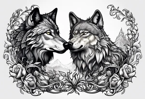 wolf and stag playing tattoo idea