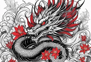 Black Dragon, 
Red Spider Lily, Arm tattoo tattoo idea