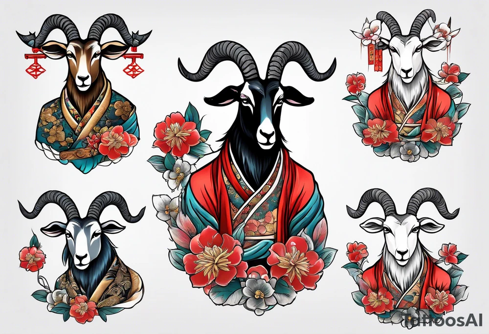 traditional japanese style goat with full body tattoo idea