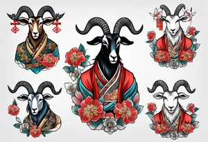 traditional japanese style goat with full body tattoo idea