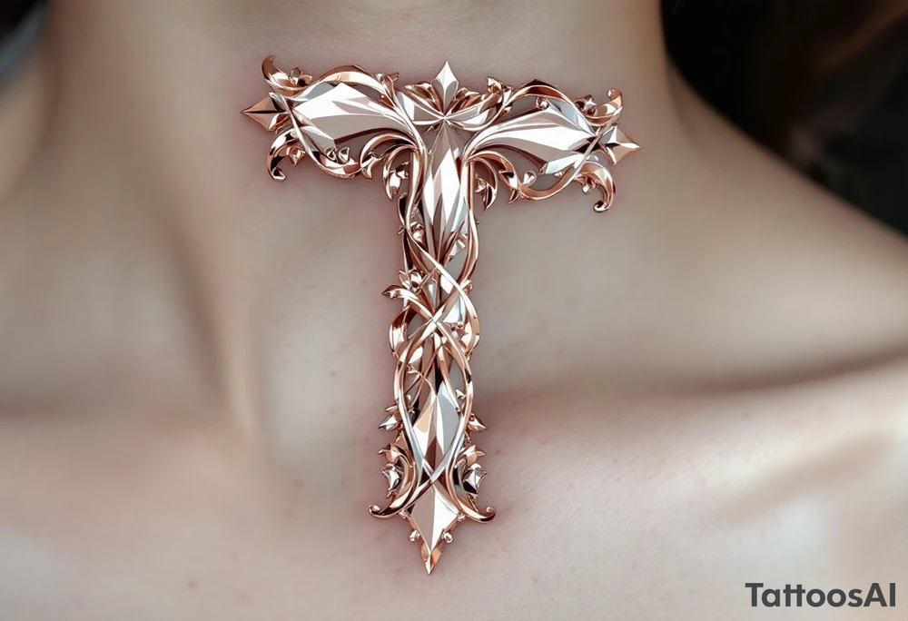 A sleek modern "T" in blush pink with a chrome-like metallic finish. tattoo idea