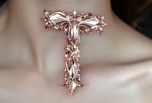 A sleek modern "T" in blush pink with a chrome-like metallic finish. tattoo idea