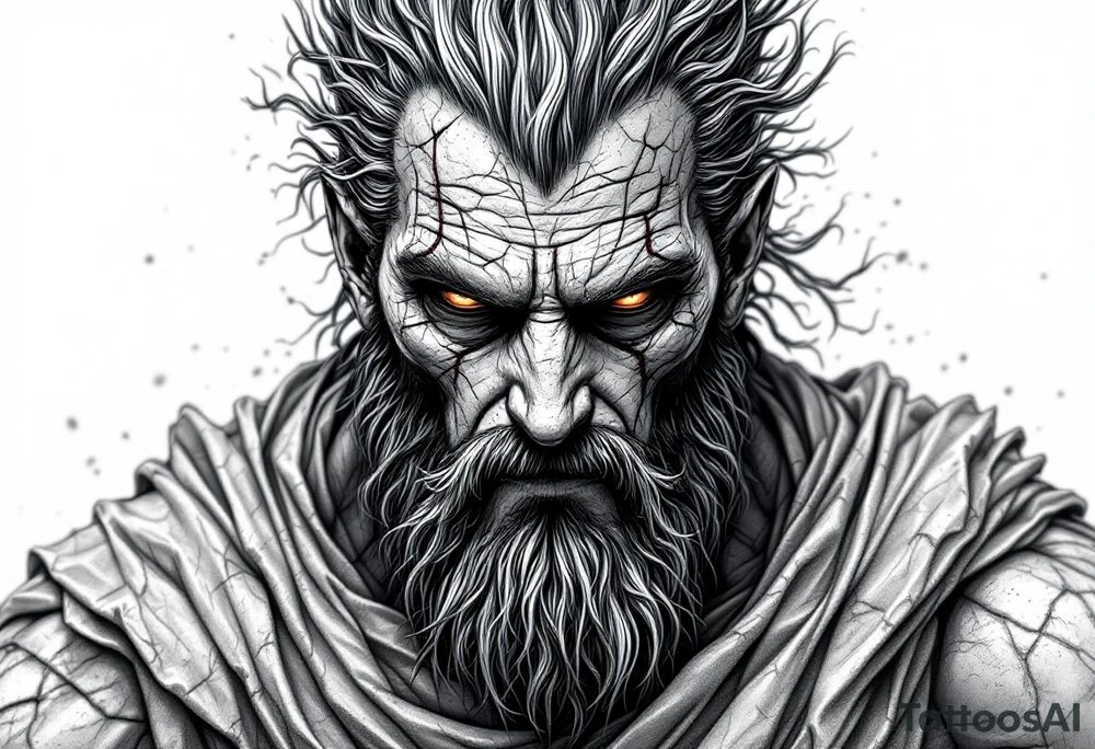 Hades forward facing stone portrait Greek mythology tattoo idea