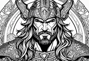 The Mighty Thor from MCU with a vignette in the background tattoo idea