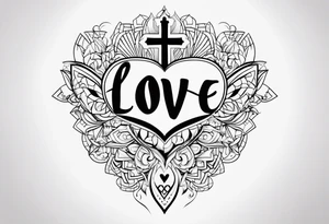 A simple tattoo that says “love yourz” with a cross incorporated tattoo idea