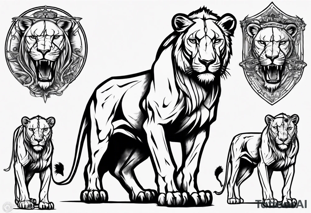 Lioness standing next to a Templar tattoo idea