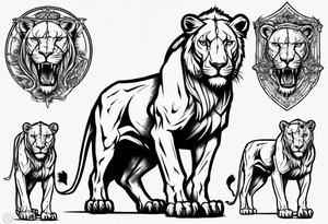 Lioness standing next to a Templar tattoo idea