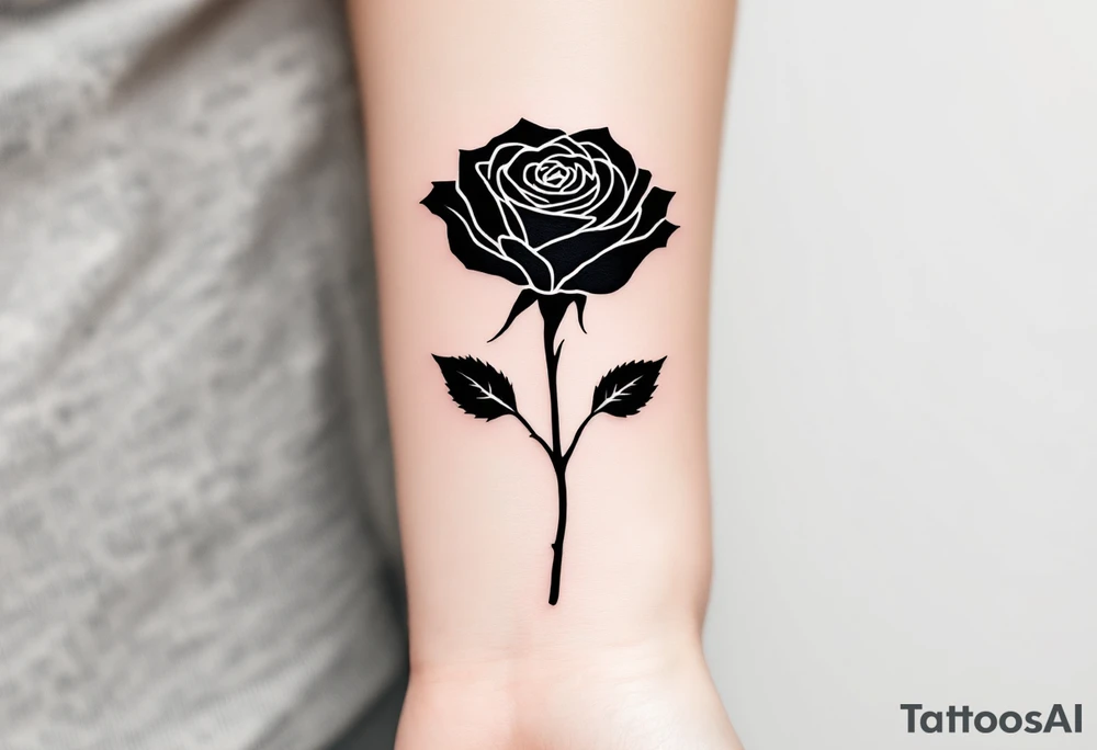 Simple black rose silhouette, no shading or color, for a bold minimalist look. tattoo idea