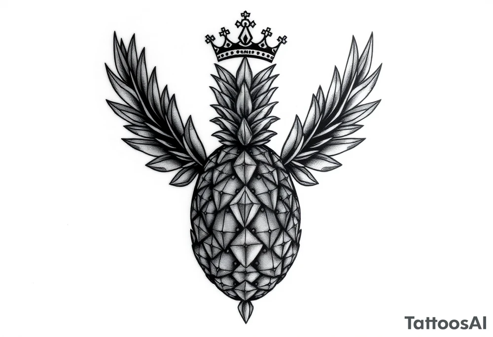 Design around a vagina and anus using a  pineapple with diamonds  and magestic, crown, vagina, anus, pubic tattoo idea