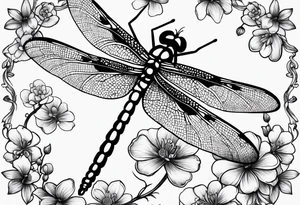 Dragon fly with clover flowers behind it tattoo idea