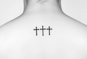 3 simple cross side by side on top of the 4th finger. elegant, simple.
Use simple t that are simple lines, like a micro tattoo. no complicated designs or lines tattoo idea