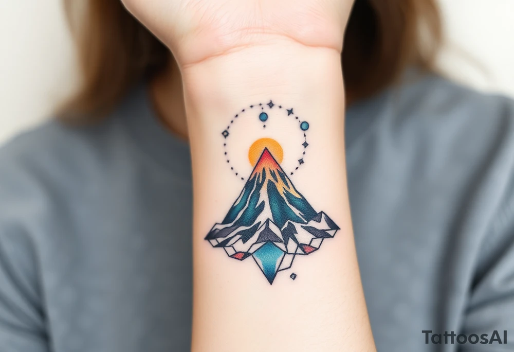 Geometric Volcano incorporating Capricornus constellation tattoo idea