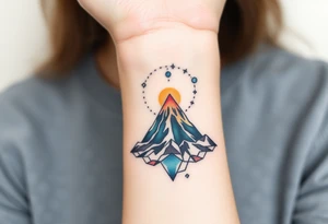 Geometric Volcano incorporating Capricornus constellation tattoo idea