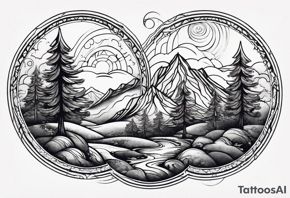 small circle shape trees mountain tattoo idea