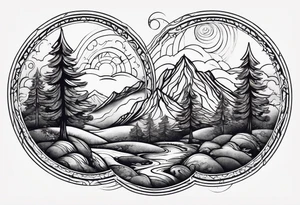 small circle shape trees mountain tattoo idea
