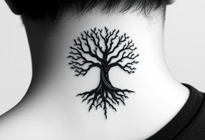 mystical tree of life with cosmic roots and celestial branches tattoo idea