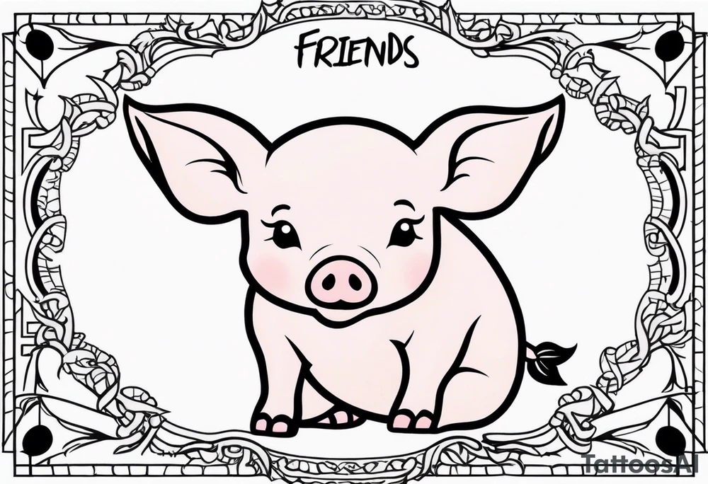 cute piglet.
with text: "friends not food" tattoo idea
