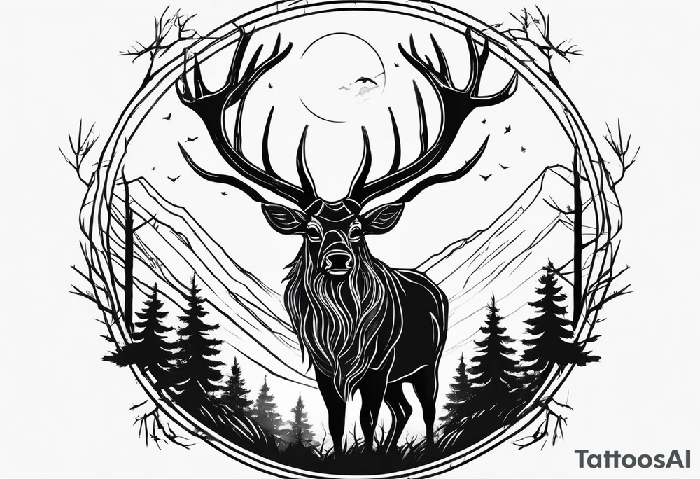 Leshy creepy tall as a tree birches elk tattoo idea