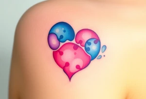 paw in the shape of a heart blending vibrant hues of pink, blue, and purple, creating tattoo idea
