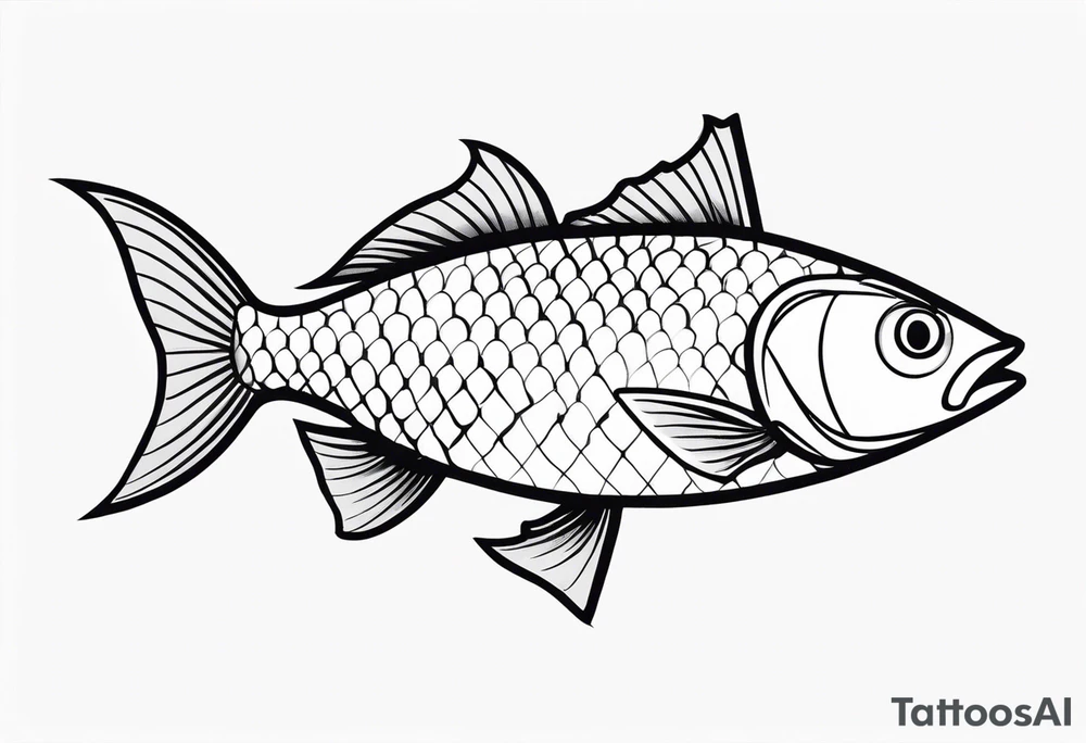 Aggressive looking minimalist cartoon fish tattoo idea