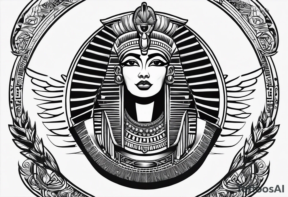 black and white Egyptian goddess Isis tattoo idea
