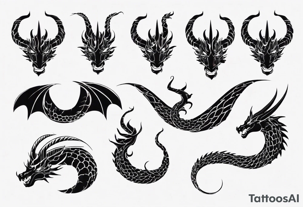 long dragon with horns, mane, scales tattoo idea
