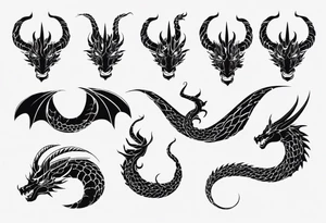 long dragon with horns, mane, scales tattoo idea