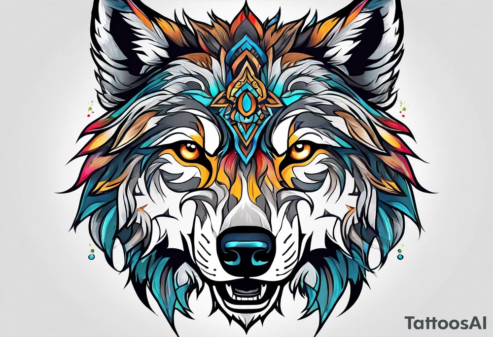Wolf face roaring tattoo idea