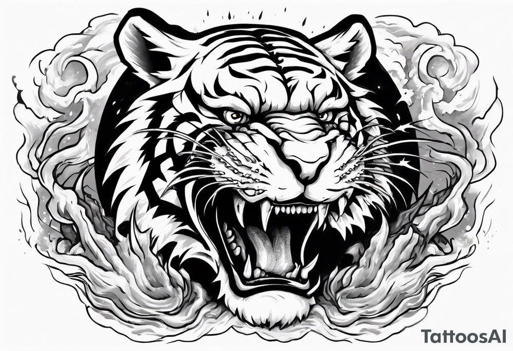 mythical ferocious tiger with lightning around it. The tattoo is for a forearm sleeve tattoo idea