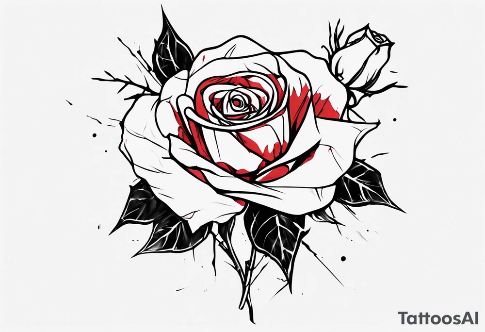 a one-line rose, add some splattered red blood and thorns, tall tattoo idea
