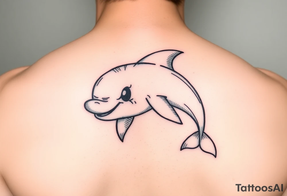 Cartoon dolphin with a mischievous face tattoo idea