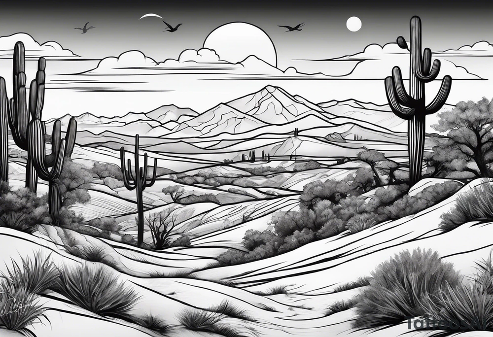 Black and white desert scene tattoo idea