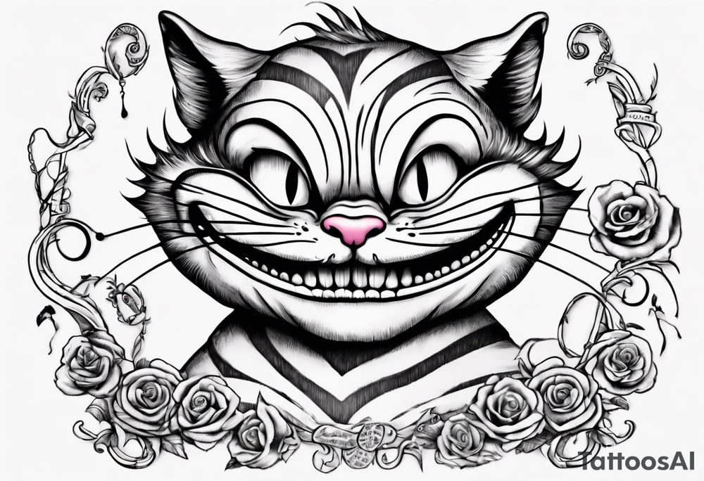 Cheshire Cat From Alice in wonderland with quote tattoo idea