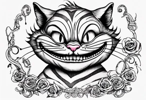 Cheshire Cat From Alice in wonderland with quote tattoo idea