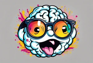 anthropomorphic brain wearing glasses, and crying tattoo idea