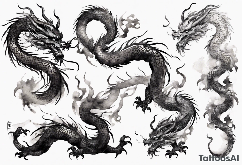 long chinese dragon with scales tattoo idea