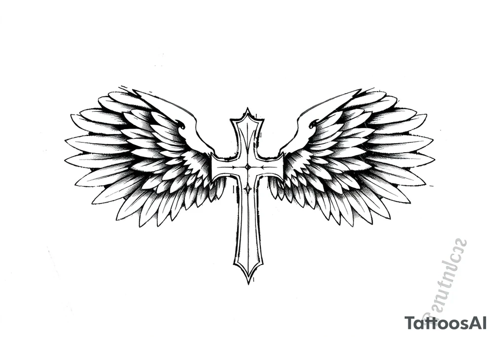 cross angel wings Polynesian tattoo idea