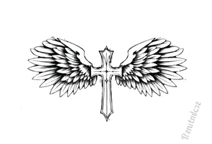 cross angel wings Polynesian tattoo idea