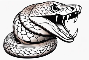 Copperhead with just the head turned up and mouth open and black and white with copper colored eyes tattoo idea