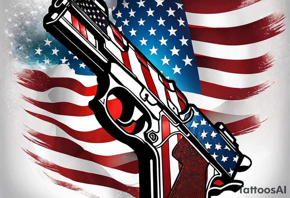 American flag with a blacked out gun in front of it tattoo idea