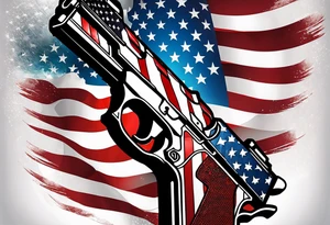 American flag with a blacked out gun in front of it tattoo idea
