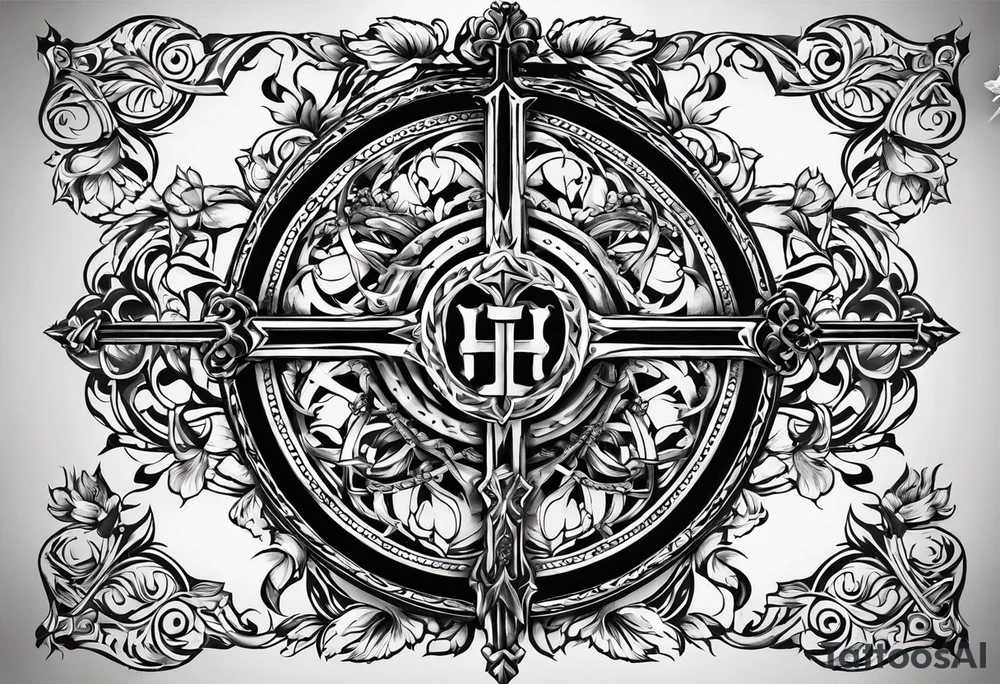 A tattoo that states catholic religion, pain and discipline to achieve your goals in life. it should be placed on the upper back. tattoo idea