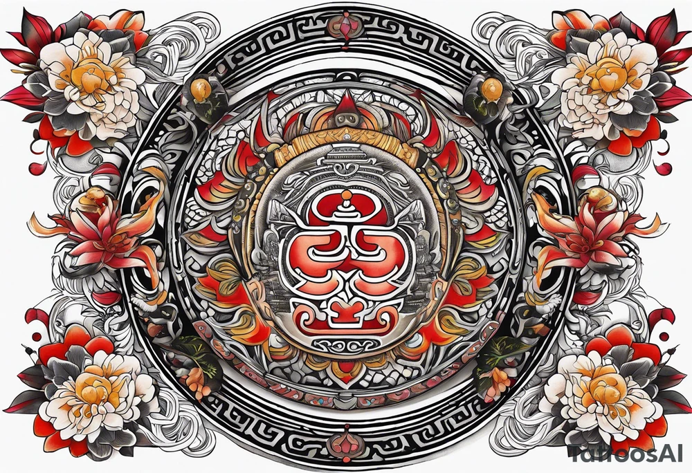 anciest babylonian wisdom strength colerfull tattoo idea